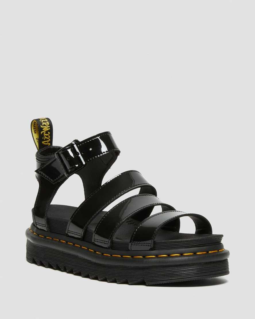 svarta dr martens blaire patent gladiatorsandaler för dam