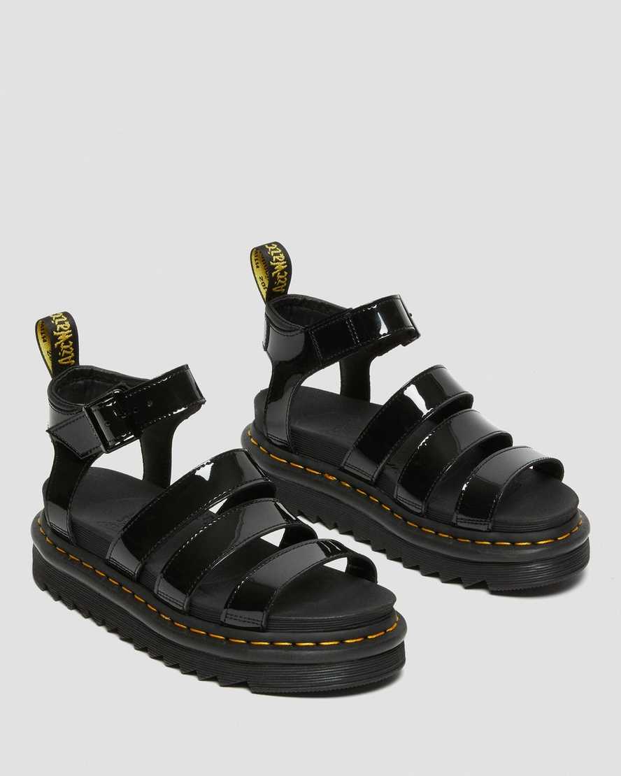svarta dr martens blaire patent gladiatorsandaler för dam