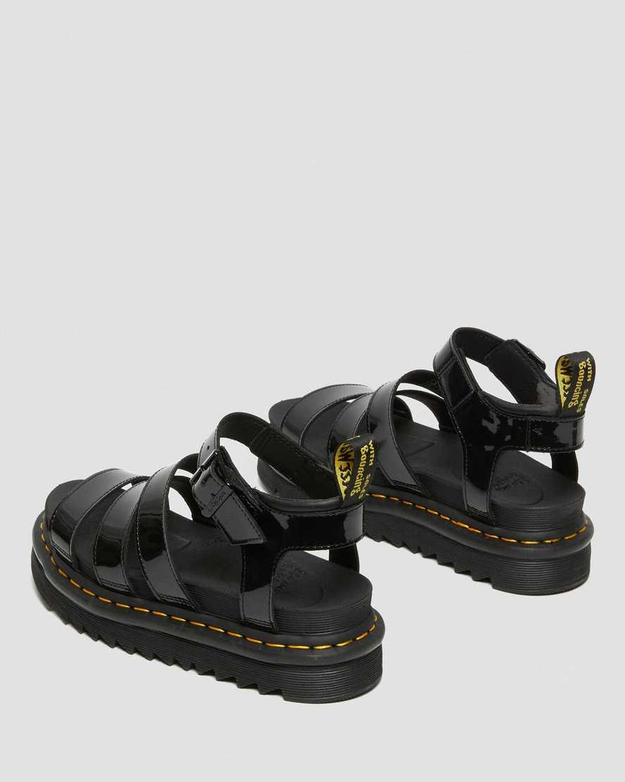 svarta dr martens blaire patent gladiatorsandaler för dam