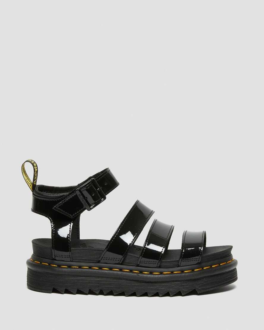 svarta dr martens blaire patent gladiatorsandaler för dam