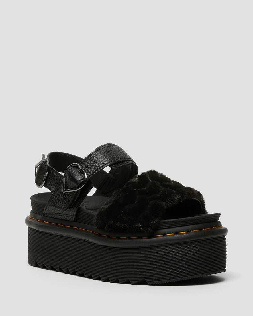 svarta dr martens voss fluffy fuskpäls platåsandaler för dam