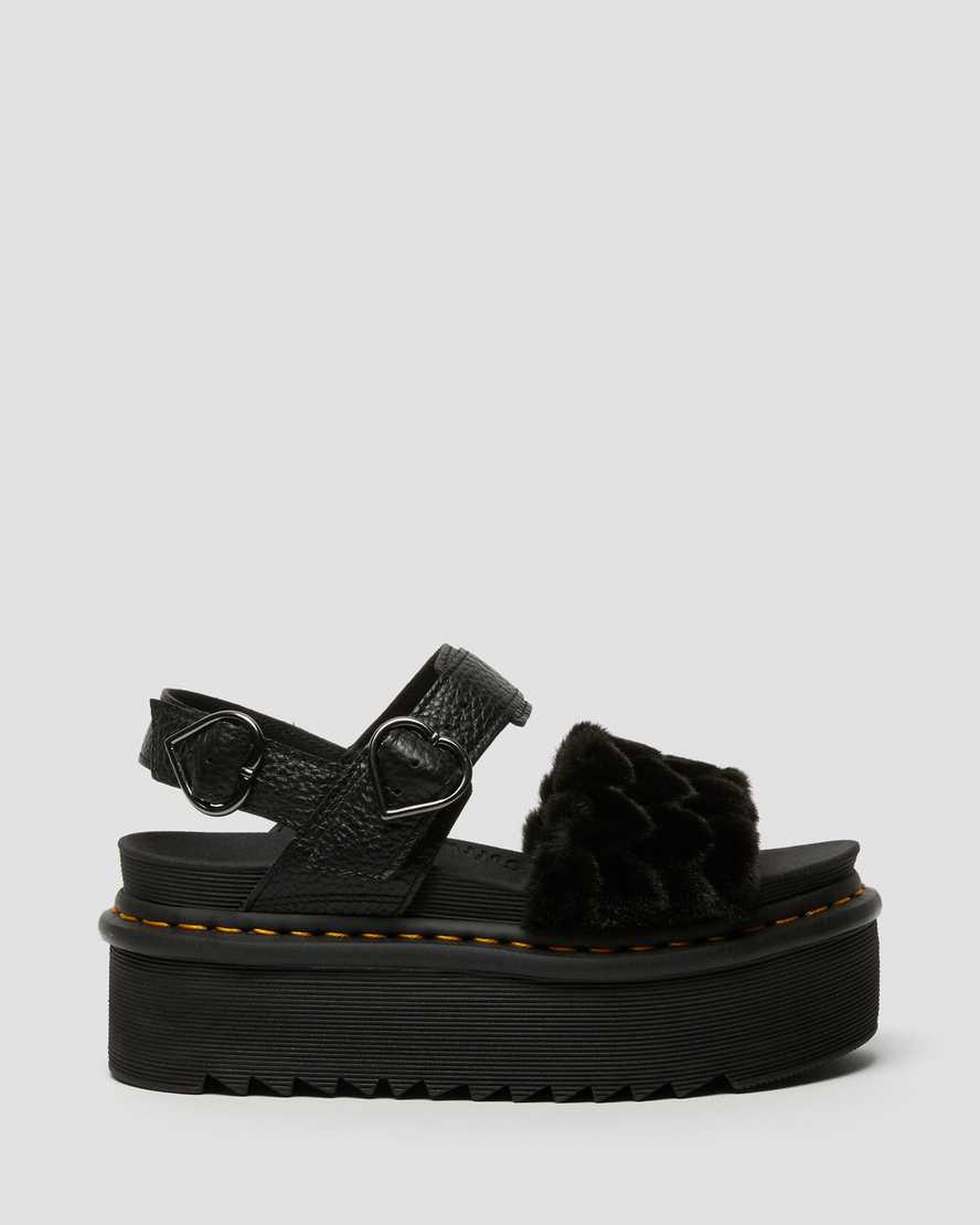 svarta dr martens voss fluffy fuskpäls platåsandaler för dam