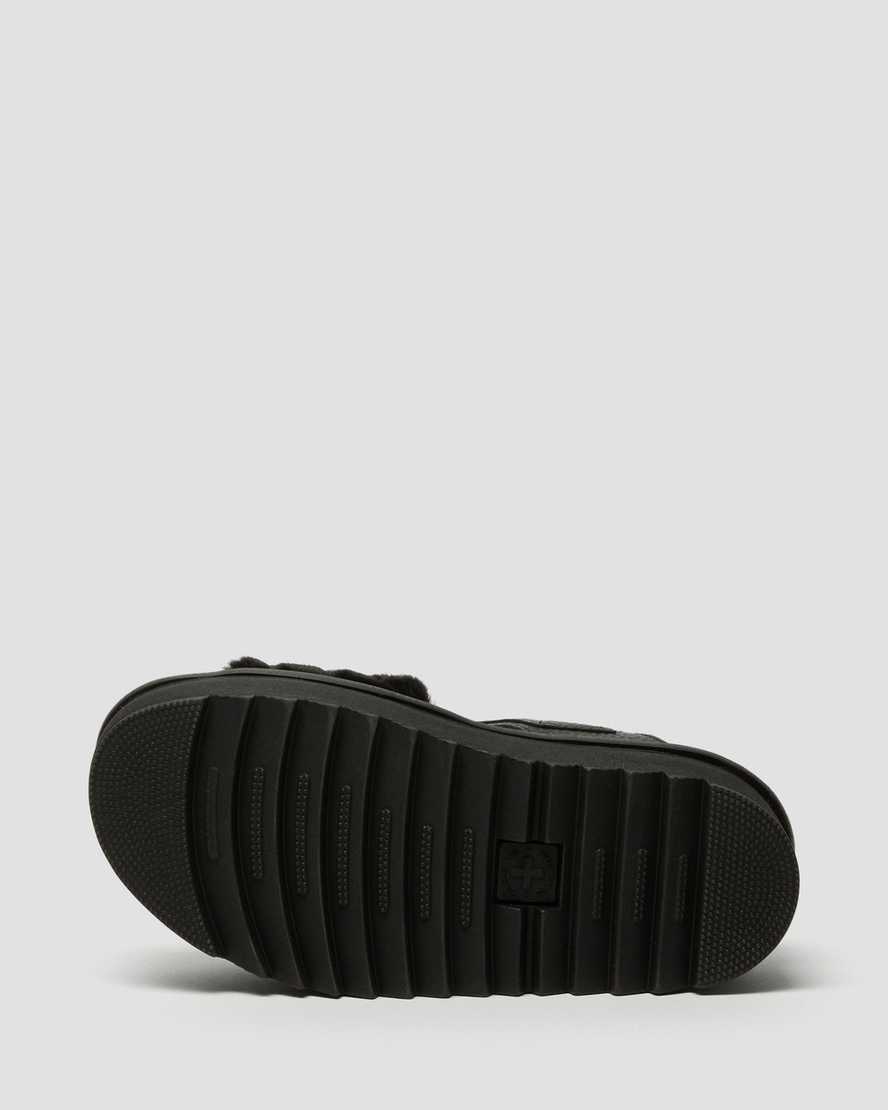 svarta dr martens voss fluffy fuskpäls platåsandaler för dam