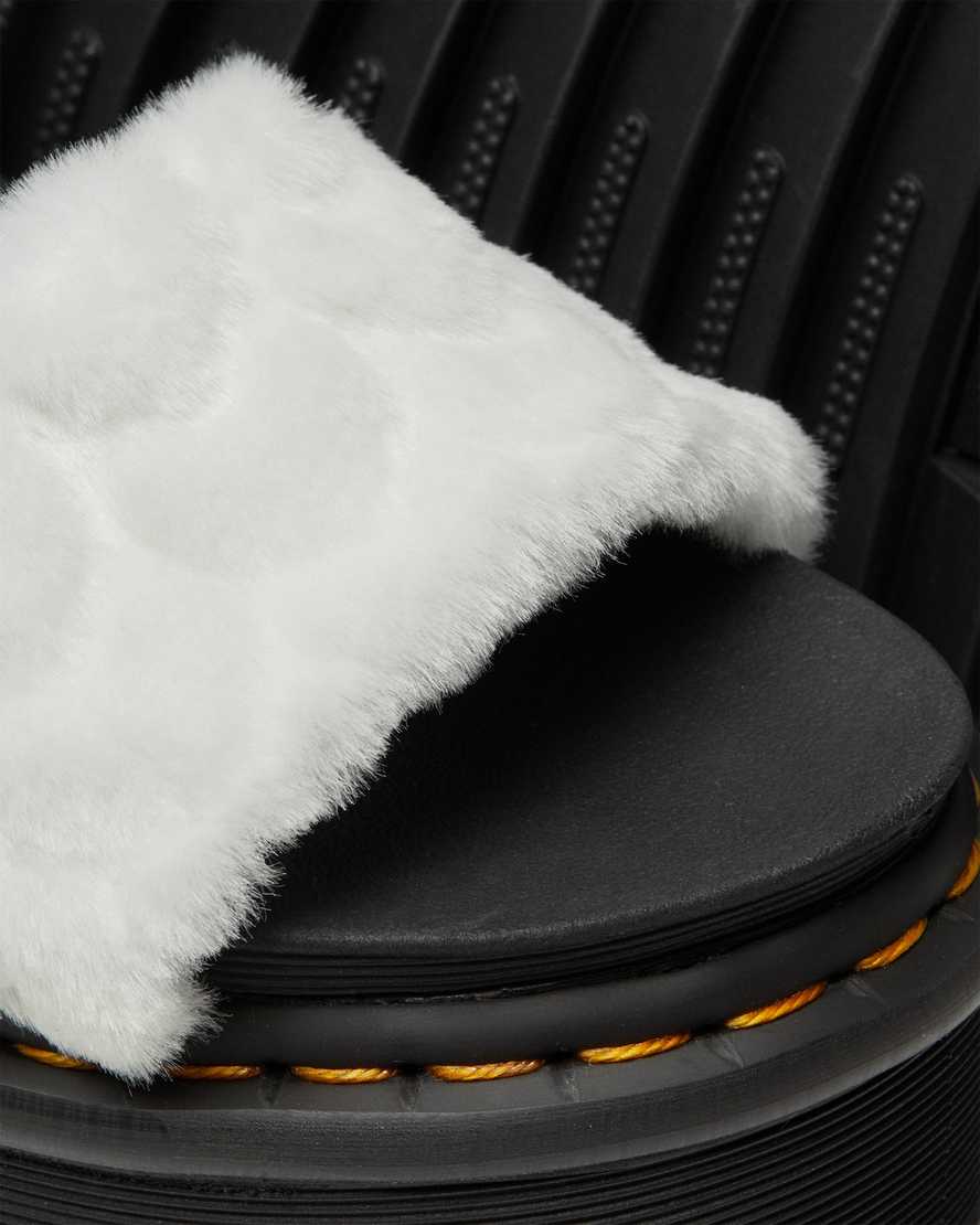 vita dr martens voss fluffy fuskpäls platåsandaler för dam