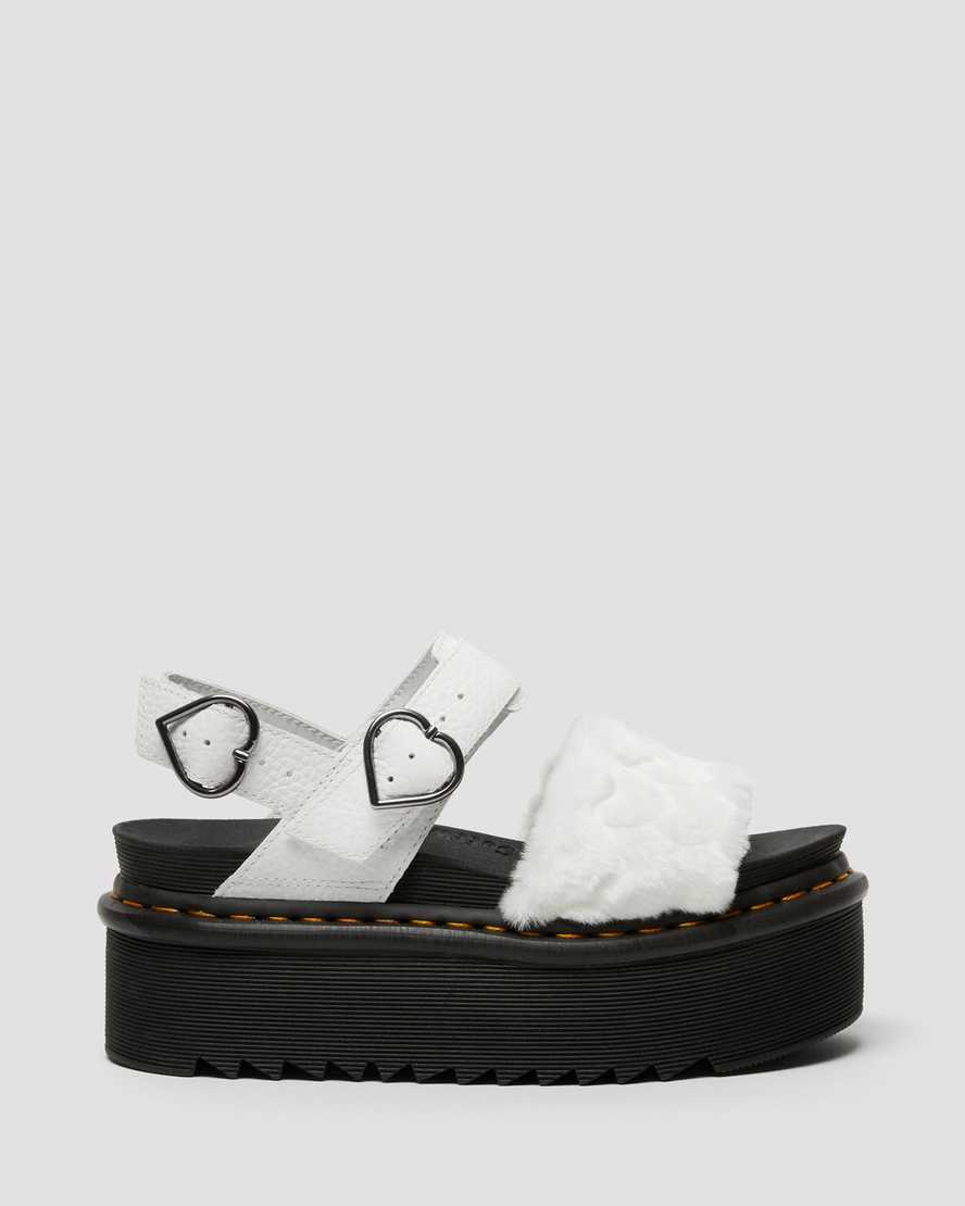 vita dr martens voss fluffy fuskpäls platåsandaler för dam