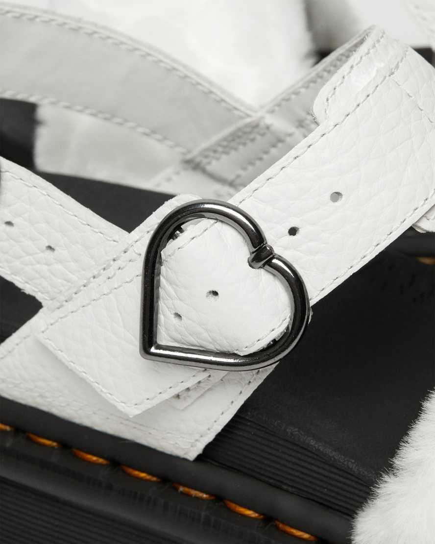 vita dr martens voss fluffy fuskpäls platåsandaler för dam