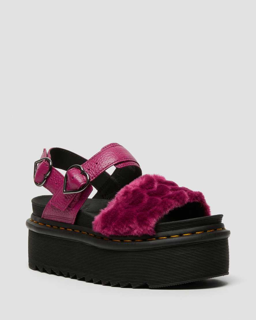 rosa dr martens voss fluffy fuskpäls platåsandaler för dam