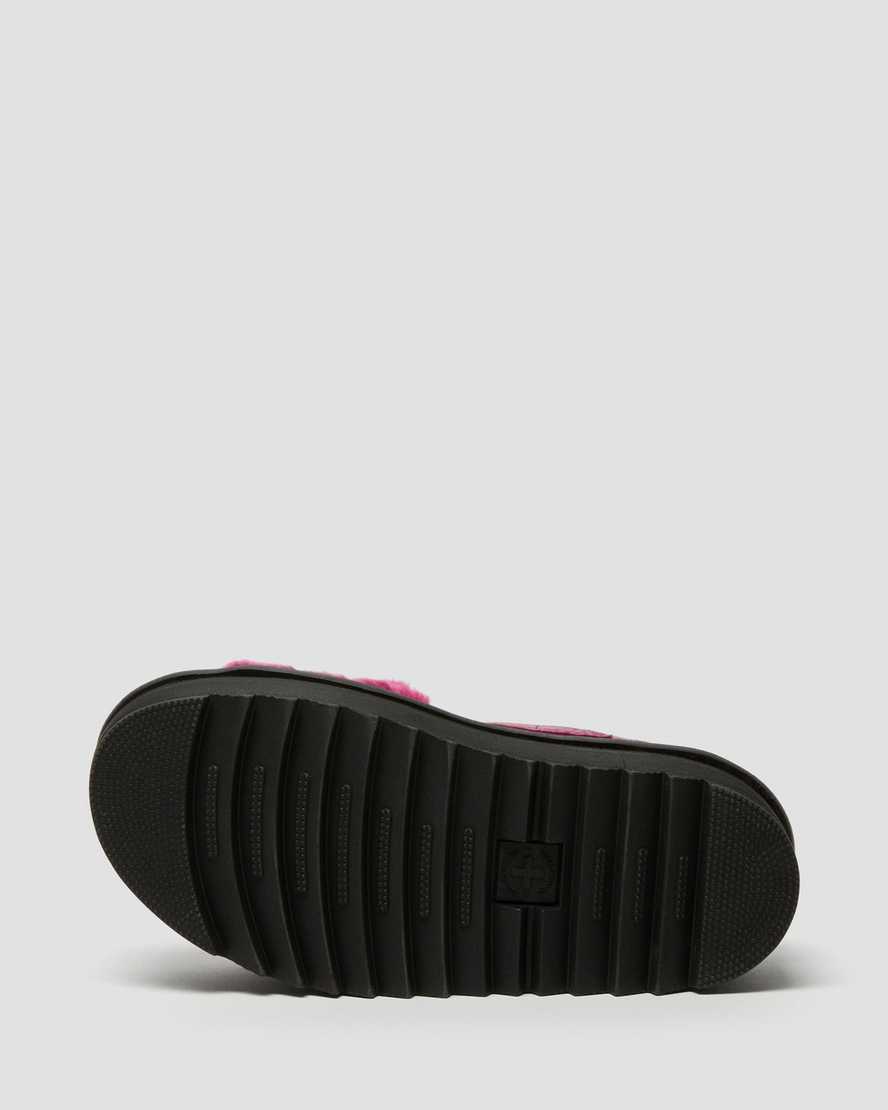 rosa dr martens voss fluffy fuskpäls platåsandaler för dam