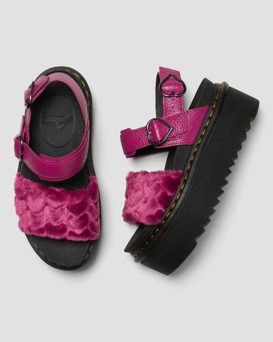 rosa dr martens voss fluffy fuskpäls platåsandaler för dam