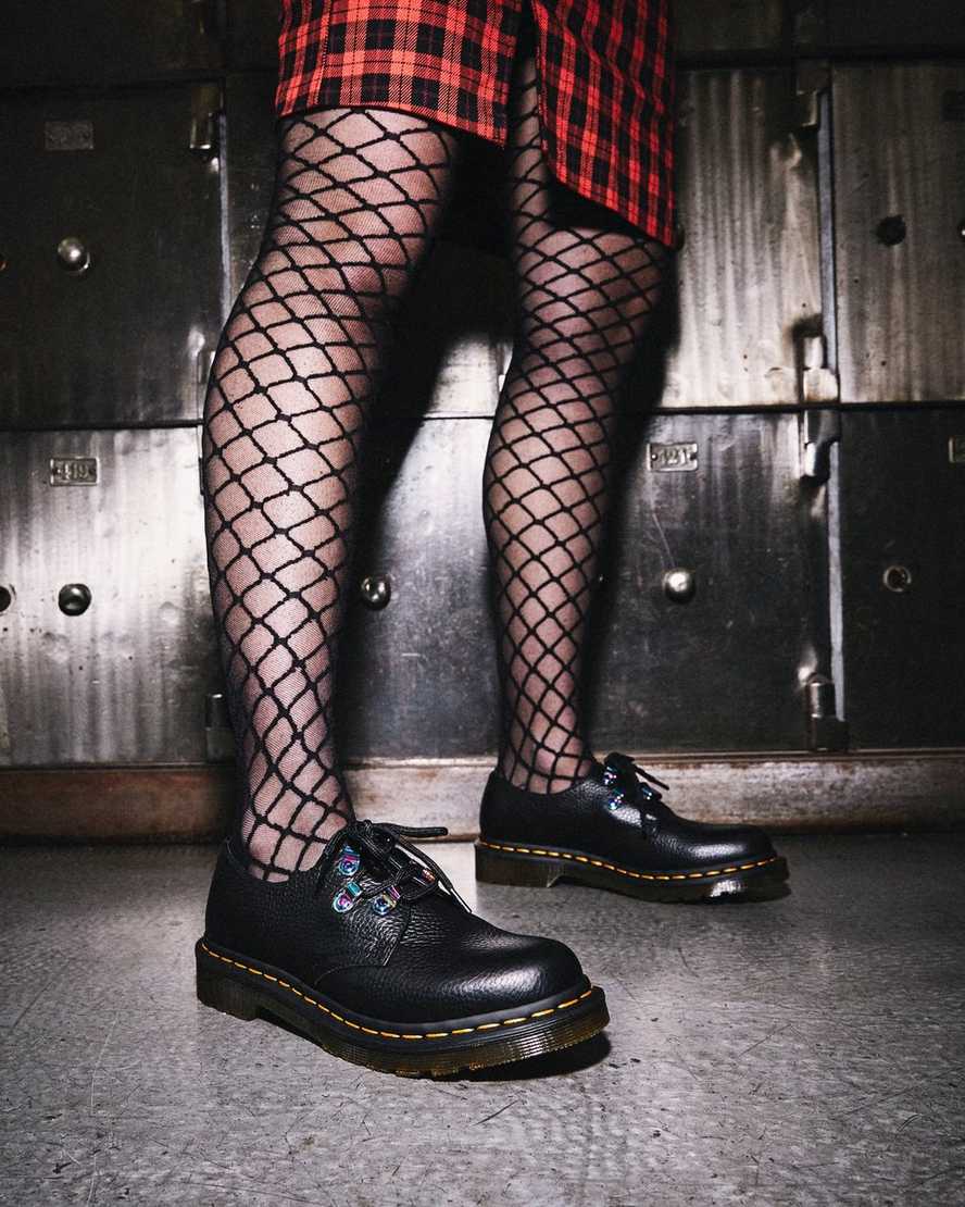 svarta dr martens 1461 iridescent hardware damskor med snörning