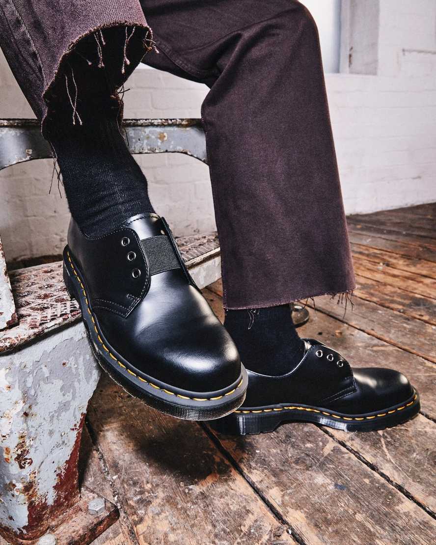 svarta dr martens 1461 elastic smooth oxfordskor för dam