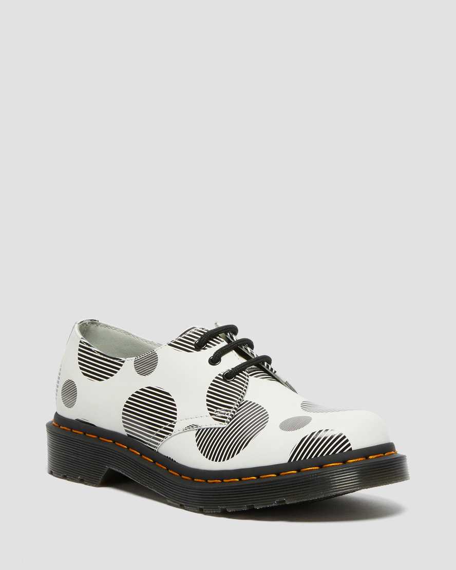 dr martens 1461 polka dot smooth oxfordskor för kvinnor i vitt och svart