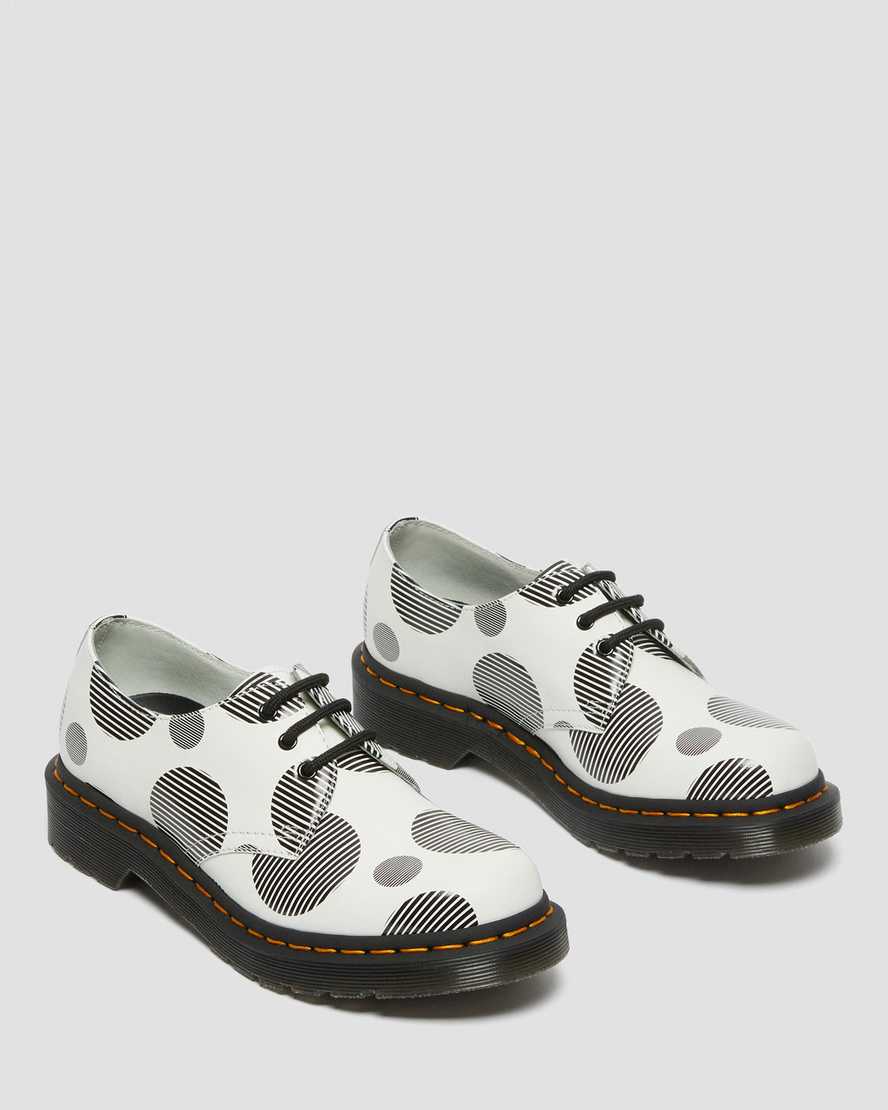 dr martens 1461 polka dot smooth oxfordskor för kvinnor i vitt och svart