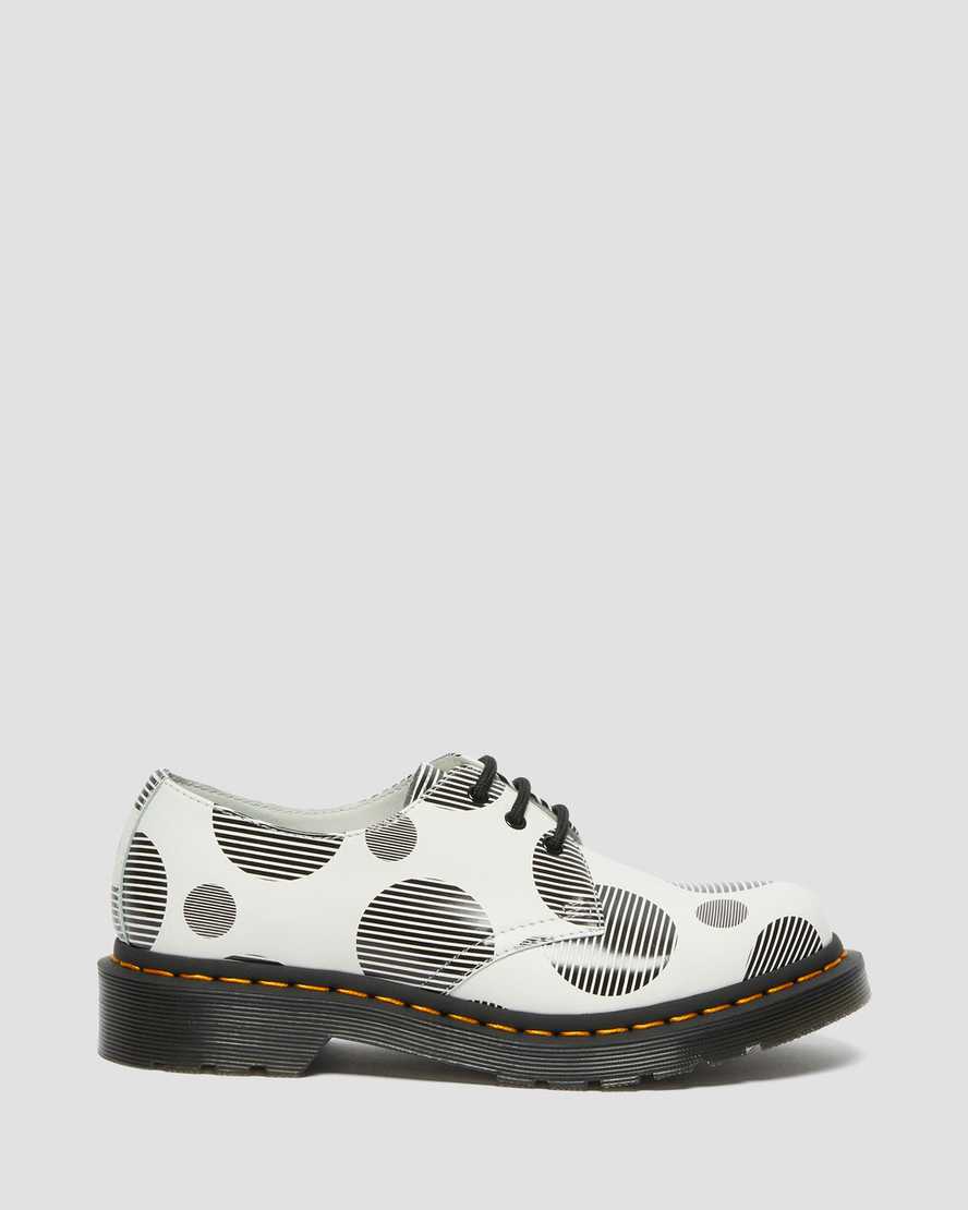 dr martens 1461 polka dot smooth oxfordskor för kvinnor i vitt och svart